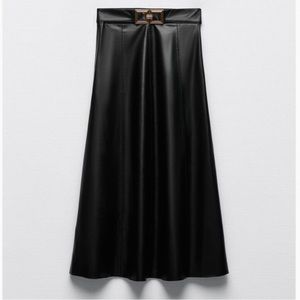 ZARA Belted Faux Leather Layered Skirt Color-Black Size-XL NWT
